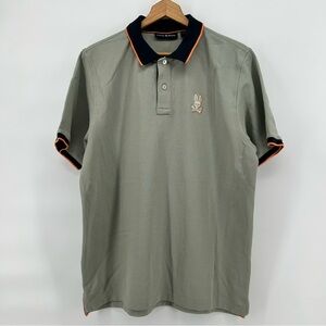 Psycho Bunny Polo Men Size 7 (US XL) Sage Green Orange Short Sleeve Casual